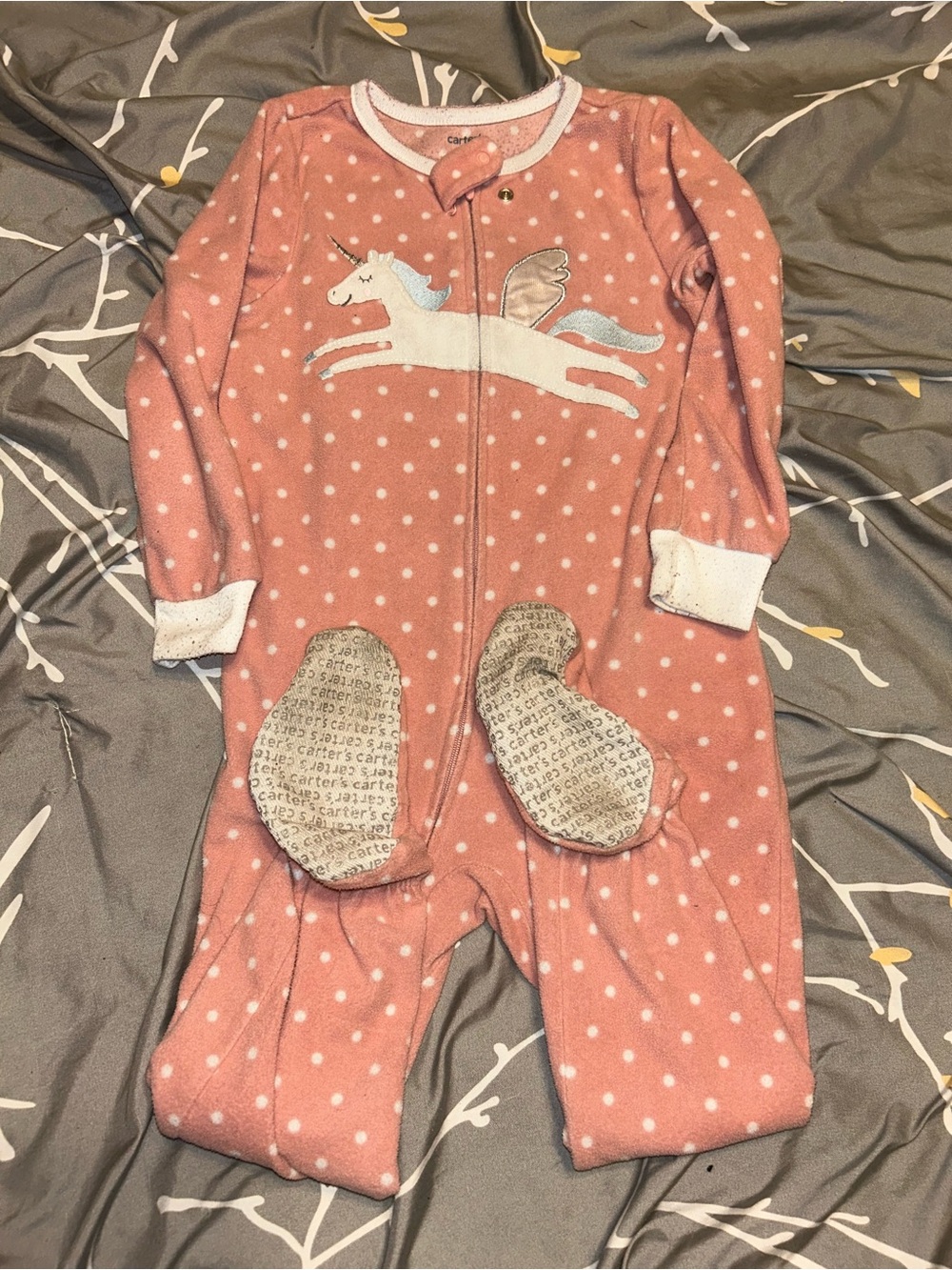 Carter's Pink Polka Dot Unicorn Footed One-Piece